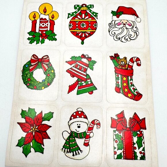 1980s Vtg Retro Christmas Sticker Sheet Set of 3 Santa Reindeer Snowman Unused - Picture 5 of 6